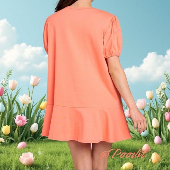 PEACH LOVE CALIFORNIA puff sleeve sequin bunny ruffle bottom hem dress S M L - Picture 3 of 8